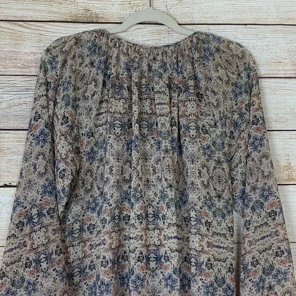 CAbi Sienna Peasant Blouse Floral Sheer Tie Neck - Picture 8 of 11